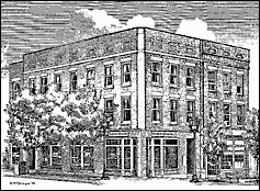 ink drawing of Franklin Square Deli in historic downtown Kent, Ohio -- home to kent state university and davey tree expert company