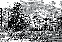 ink drawing of Kent State University's Terrace Hall -- in historic kent ohio