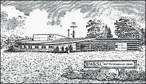 ink drawing of WKSU-FM Radio, in historic kent ohio and on the campus of kent state university